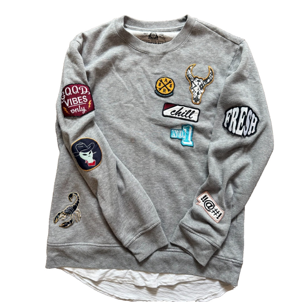American Rag Men's M Patchwork Graphic Sweatshirt Y2K Western Streetwear